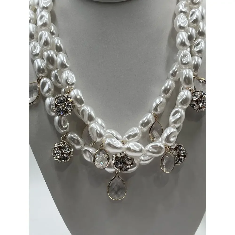 Lilly Pulitzer Resort White Dreamy Faux Pearl Pave Beads Gold Necklace New‎